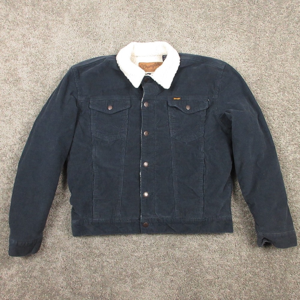 Wrangler Jacket Womens Medium Blue Corduroy Sherpa Fleece Trucker Pockets Coat